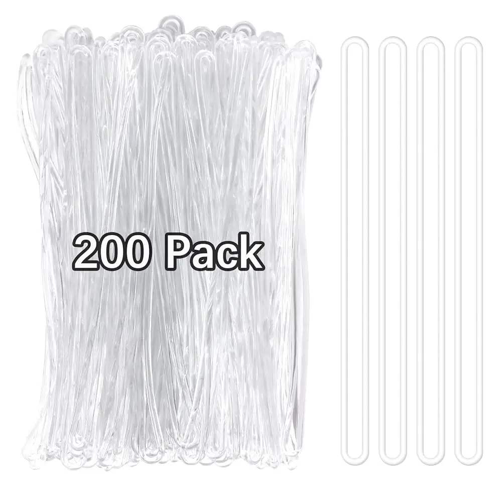 

200 Pack Clear Plastic Luggage Tag Loops, Durable Worm Loops for Luggage Tags, ID Cards, Name Tags, Badge Holders, 6 Inch Bul