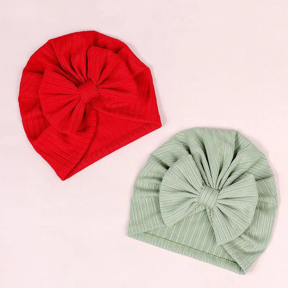 Bonita diadema de poliéster y algodón, gorros con lazo grande transpirables de Color sólido, turbante suave para bebés y niños
