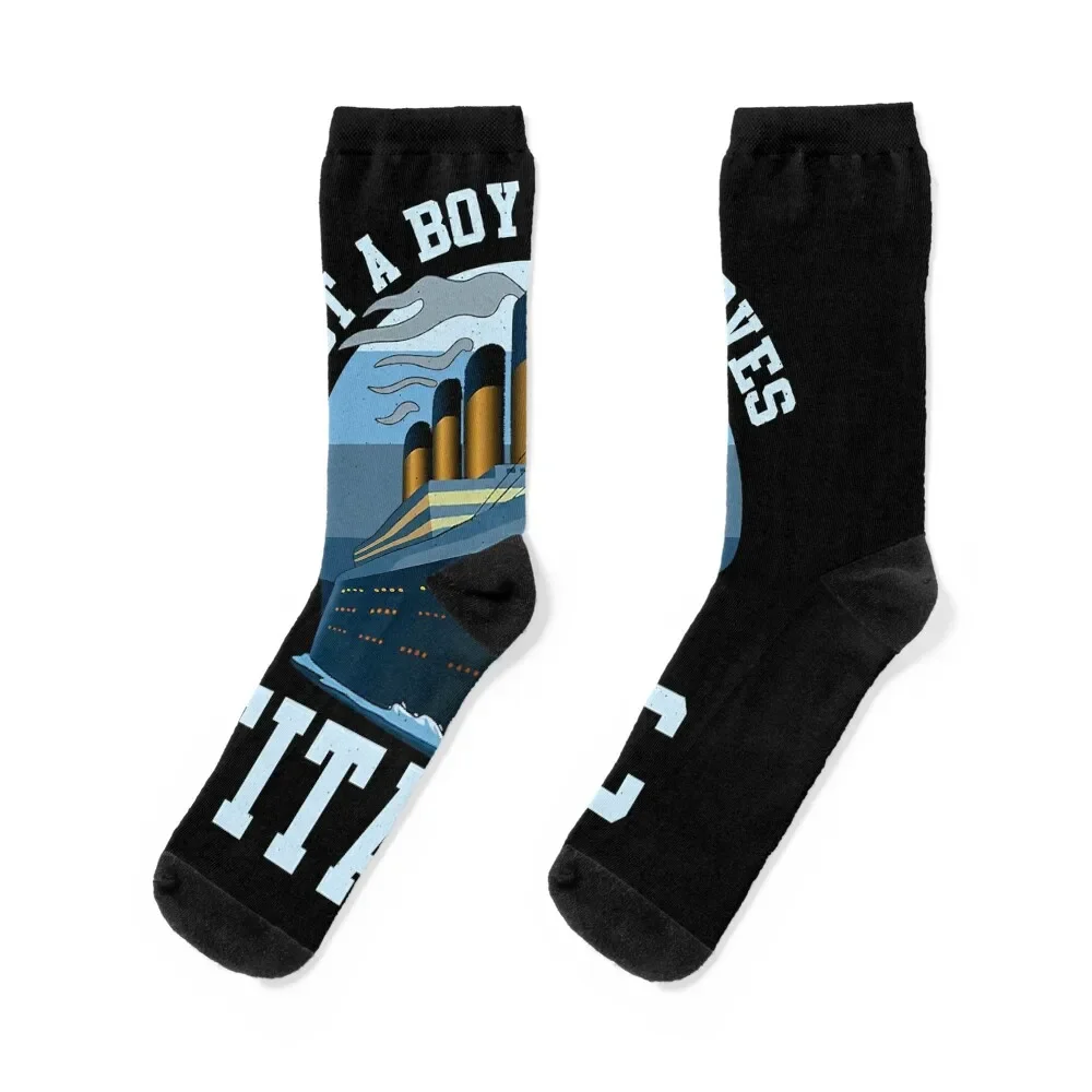 

Ship Just A Boy Who Loves Titanic Boat Titanic Boys Toddler Socks kids crazy gift Socks Women's Men's