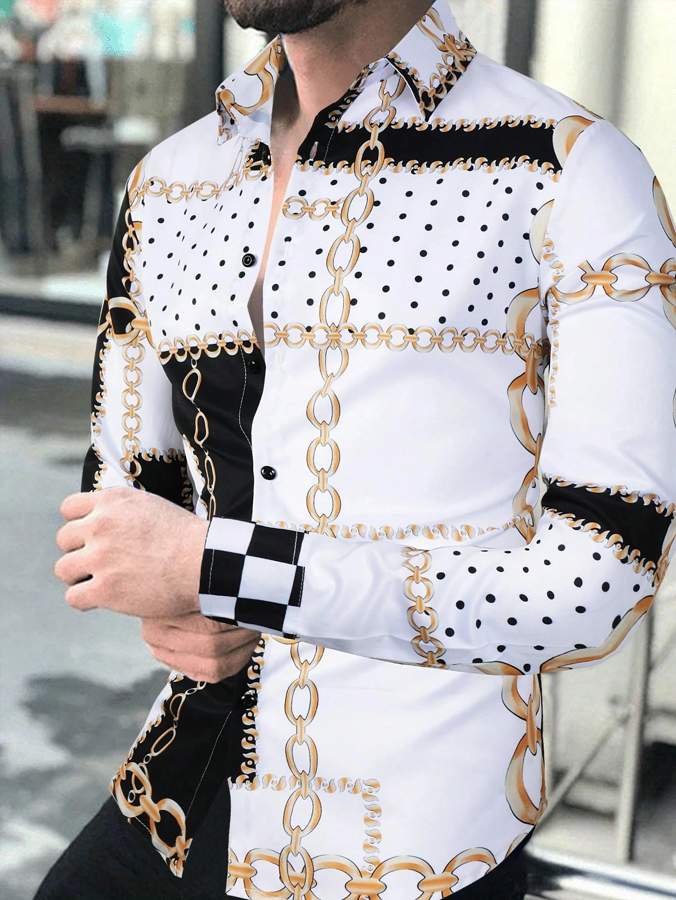 Cuello Camisa Con Estampado De Cadena Camisa Con Estampado De