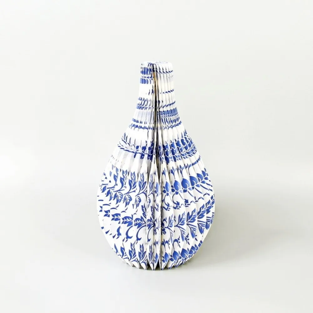 Floral Arrangement Honeycomb Paper Vase Handmade Decorative Blue-and-white Porcelain Paper Vase Eco-Friendly DIY Tabletop Decor
