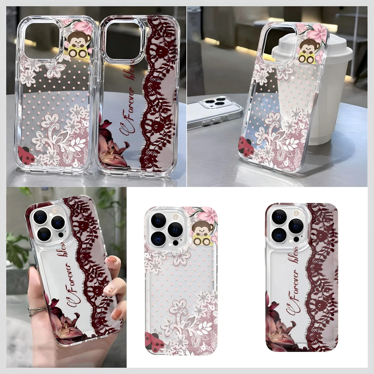 Lace Monkey Floral Phone Case for Samsung Galaxy A56 A36 A26 A55 A35 A05S A15 A54 A34 A24 A14 A05 A04 A13 A73 A53 4G 5G