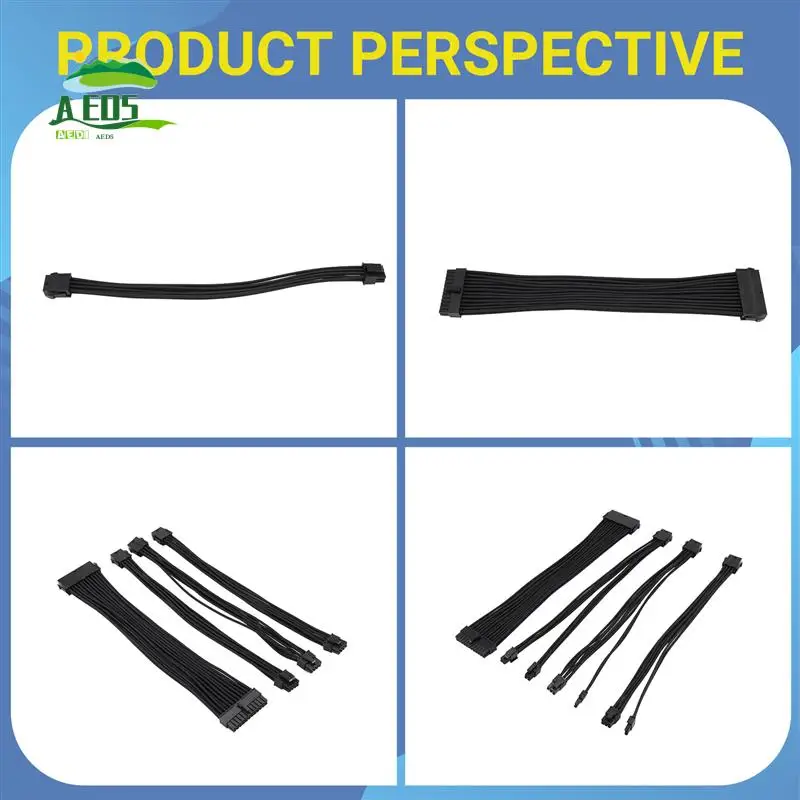 

AED5-9-дюймовый плетеный удлинительный кабель, базовый удлинительный кабель для корпуса ПК, расческа в комплекте ATX, 24-контактный PCIE, 6 + 2-контактный процессор, 4 + 4-контактный разъем