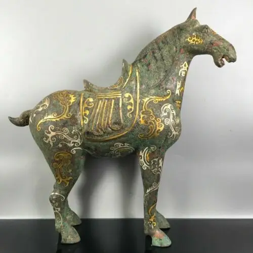 11.1" Exquisite China antique bronze ware gilt silver plated Horse Statue