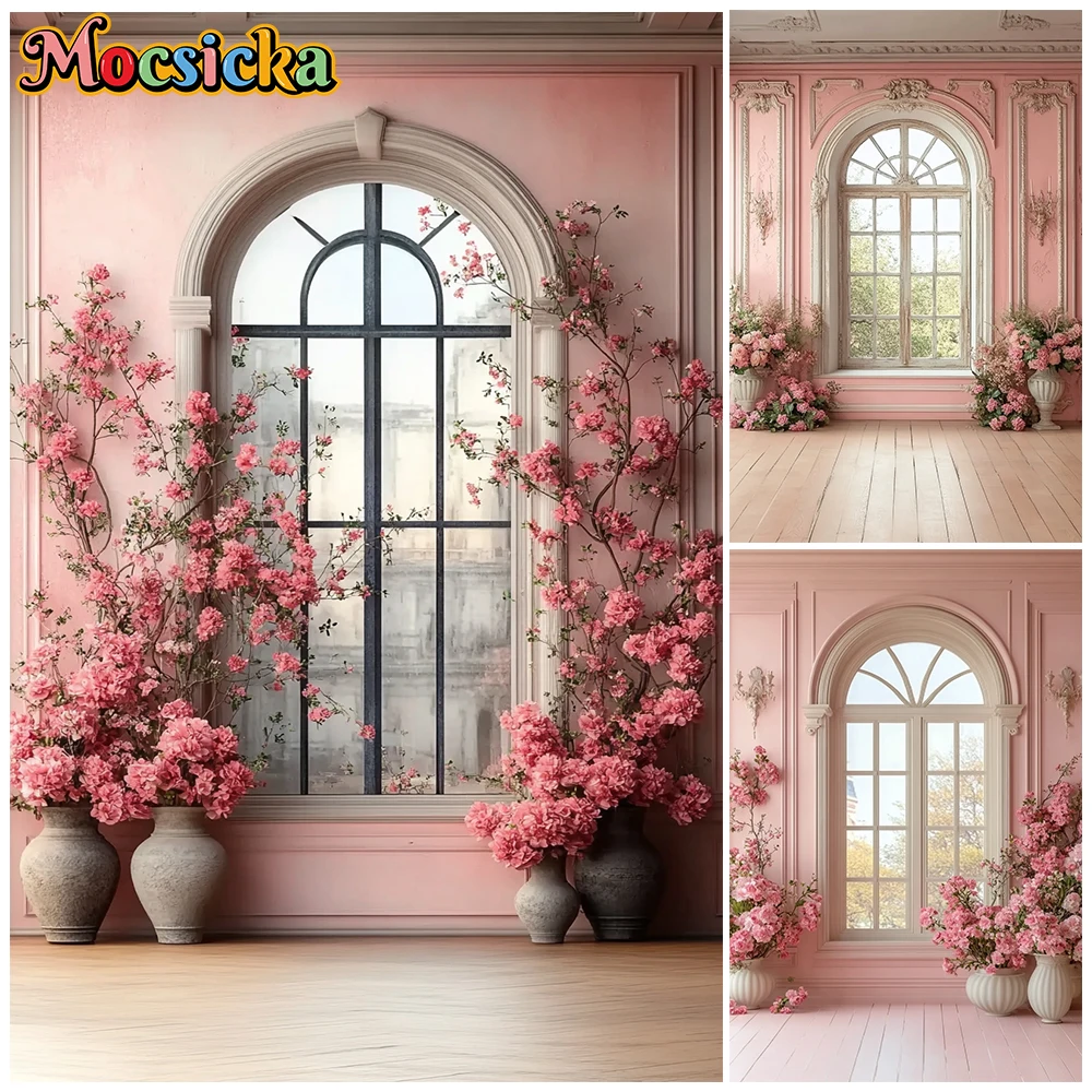 

Mocsicka Pink Flower Photography Wall Background Home Window Portrait Kid Birthday Party Backdrop Decor Studio Wedding Wallpaper