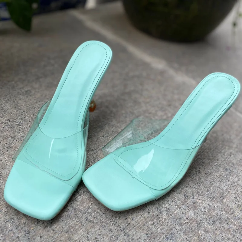 2022 Style Transparent PVC Crystal Clear Heeled Women Slippers Fashion High Heels Female Mules Slides Summer Sandals Shoes