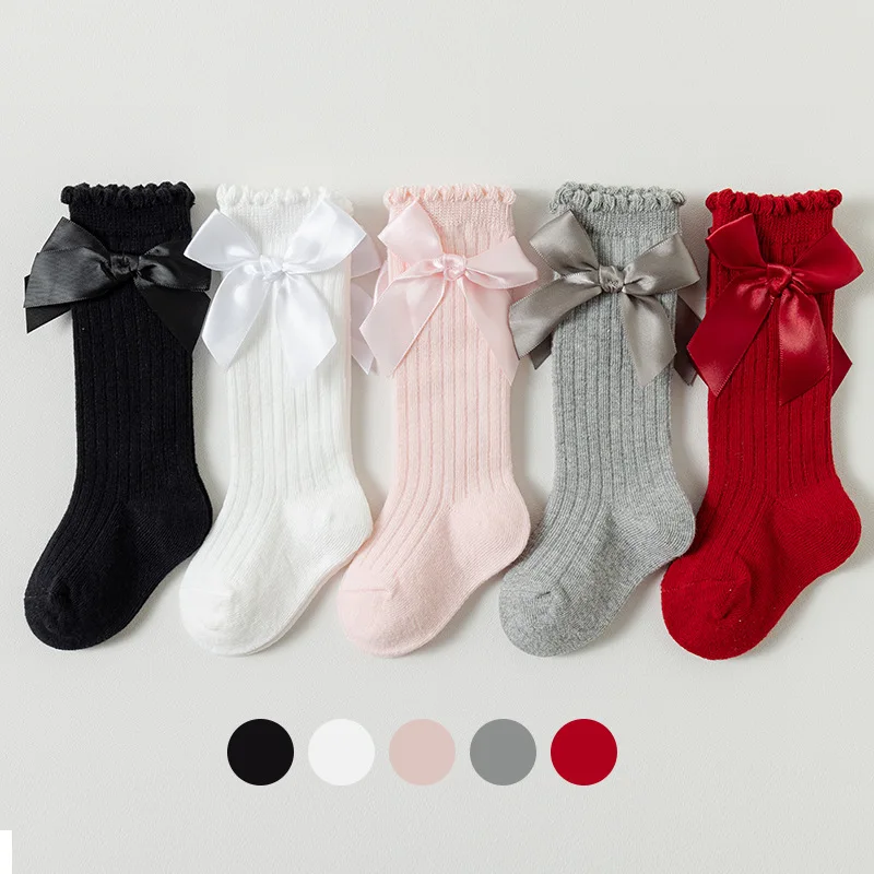 Baby Summer Clothing New Kids Toddlers Girls Big Bow Knee High Long Soft Cotton Lace Baby Socks Bowknot Christmas Socks