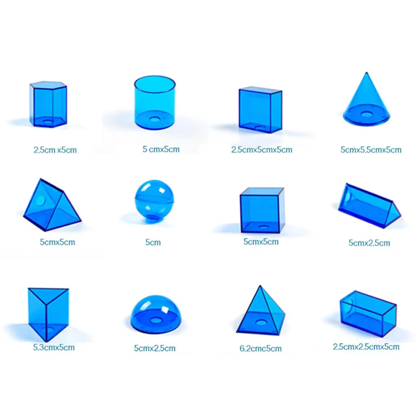 12x 3D-Formen, durchscheinendes Mathe-Spielzeug, Geometrie, geometrische Feststoffe, Manipulationen für Jungen, Mädchen, Kinder, Schulbedarf, Grundschule