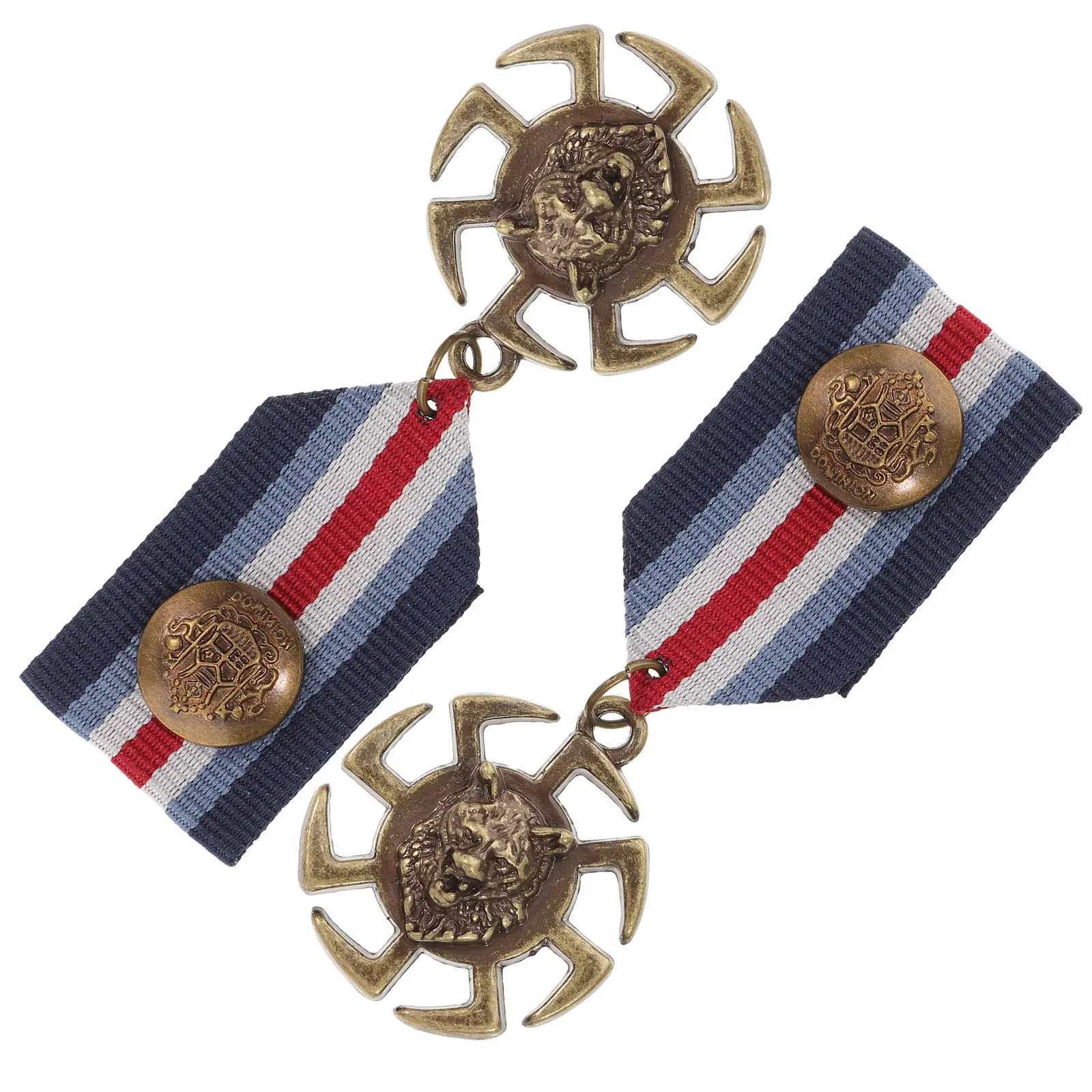 2Pcs Navy Style Award Medal Pins Metal Ribbon Brooch Party Badge Game Prize First Place Ribbon Metal Lapel Pin