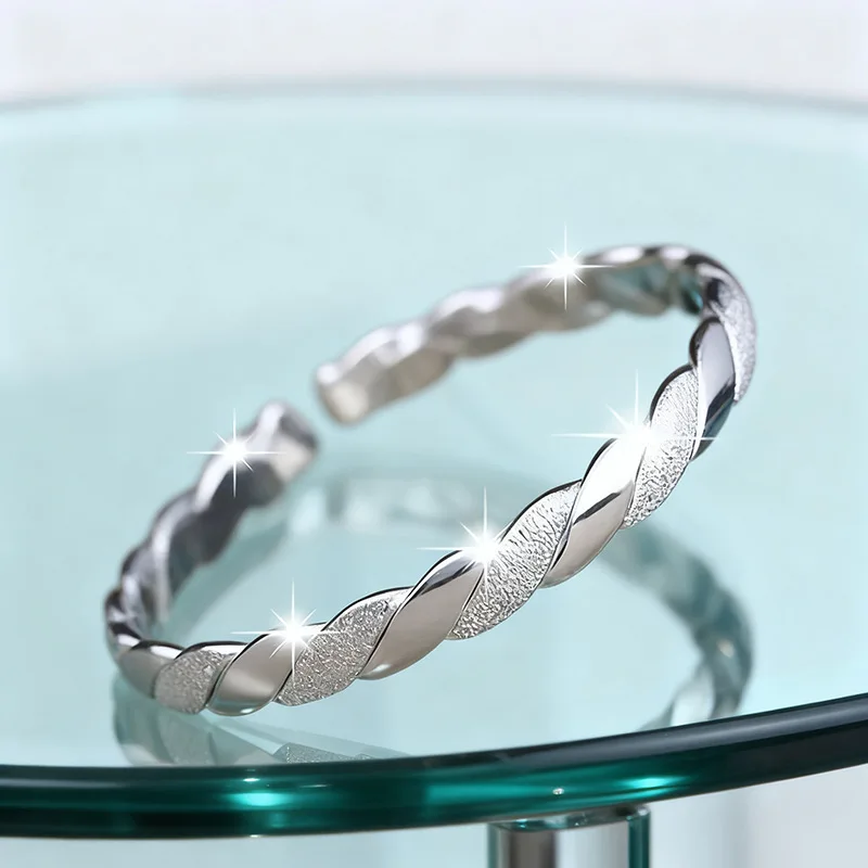 Love Intertwined Bracelet For Women 925 Sterling Silver Temperament Open Design Braided Fried Dough Twists Pattern TYB598
