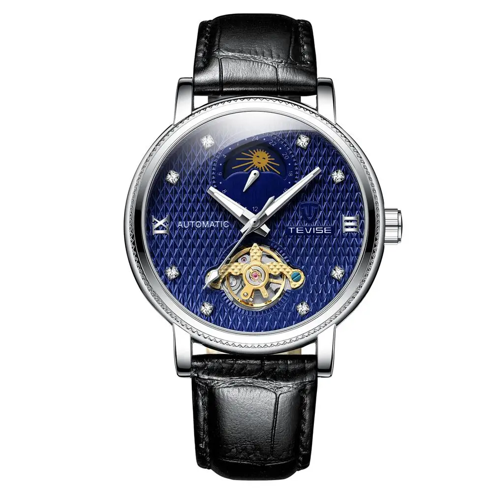 Imagem -02 - Relógio Tevise-tourbillon Moon Phase Couro Masculino Joia Cronógrafo de Luxo Novo Modelo