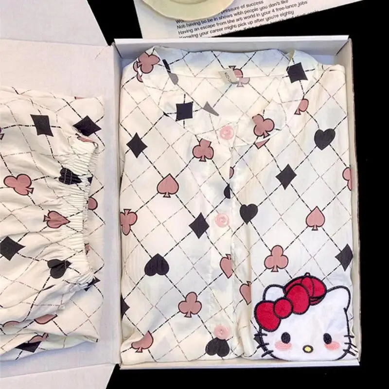 

2Pcs Anime Kawaii Women Pajama Cartoon Cotton Cute cute kitten Pajamas Pants Sweet Girly Home Wear Student Indoor Pajama Sets