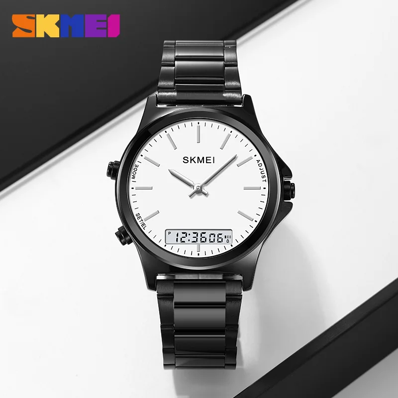 SKMEI Fashion 3 Time Back Light Display Digital Full Steel Chrono Sport  Mens Waterproof Alarm Wristwatches Clock reloj hombre