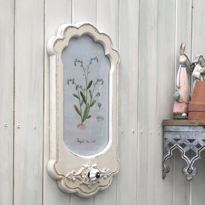 

White French Garden Decorative Painting Decorative Mirror Livingroom Wooden Wall Decorative Mirror with Hook