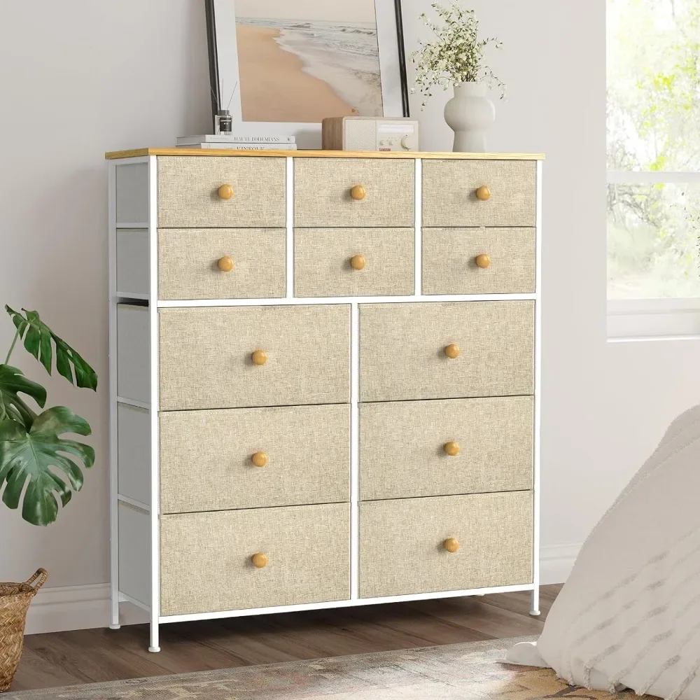 

#For 12 Drawer Dresser for Bedroom Chest of Drawers Closets Storage Units Organizer Large Capacity Steel Frame Wooden Top (Taupe