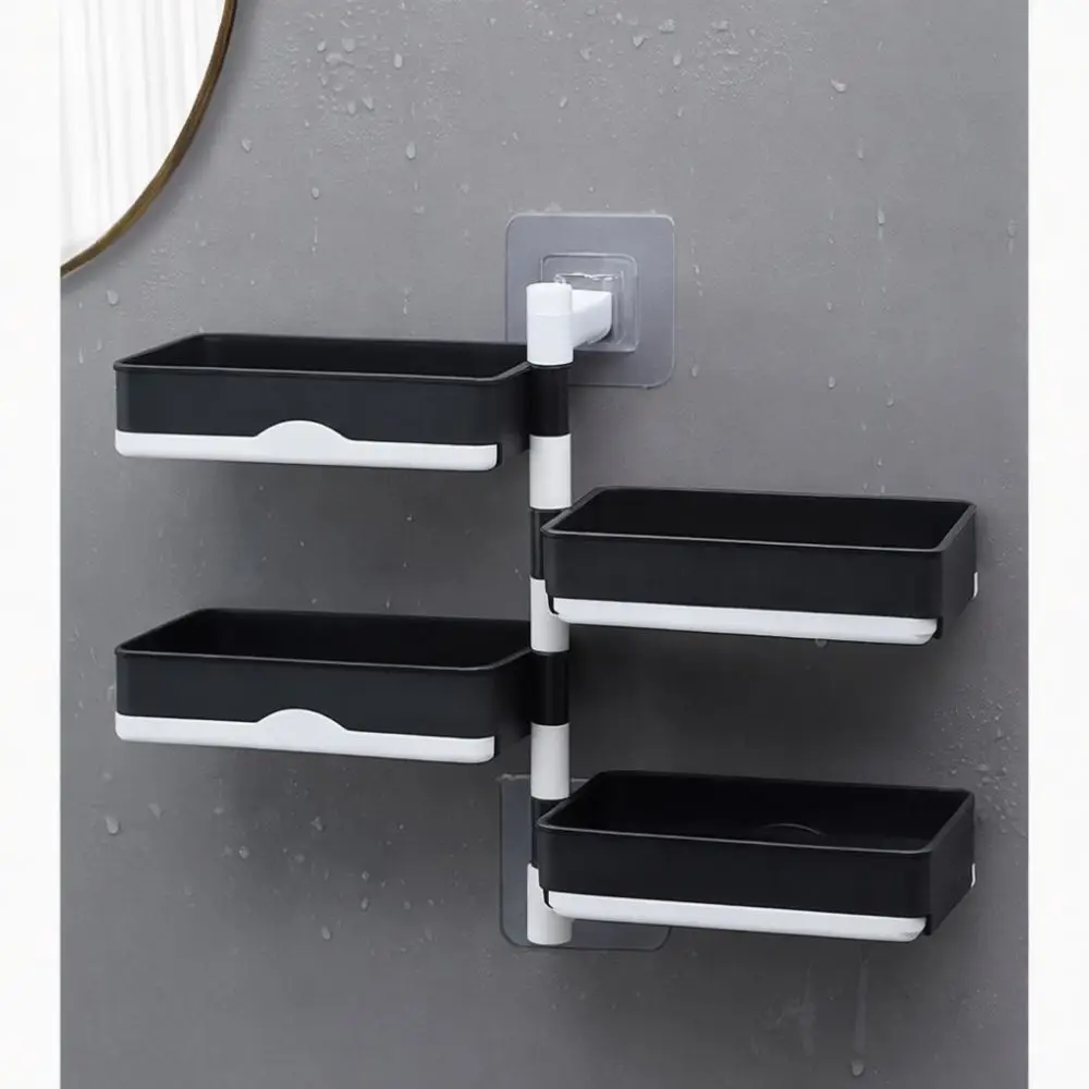 Punch Free Bathroom Soap Rack Rotating Wall Mounted Draining Storage Tray Shower Container Kitchen Organizing Tools