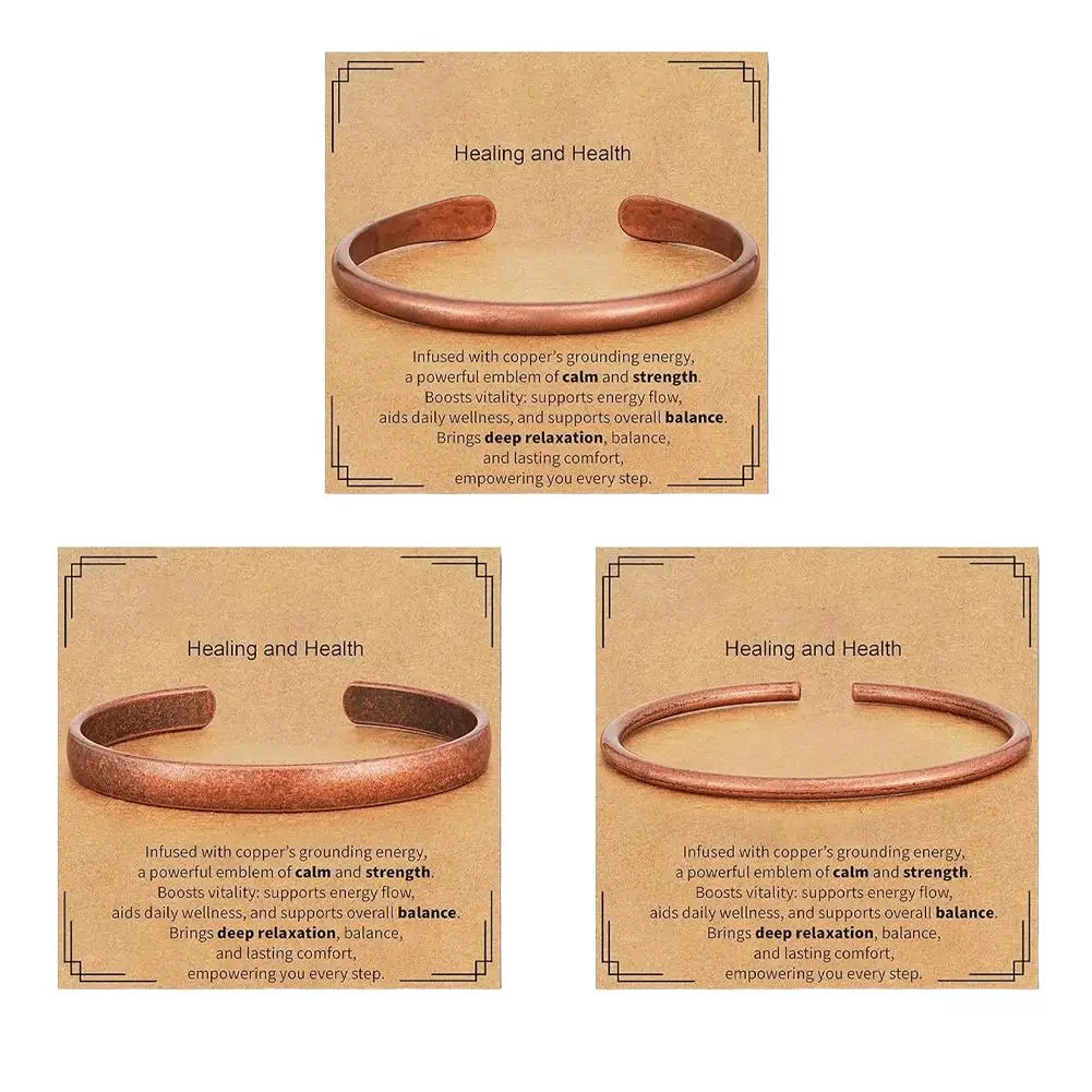 Adjustable Open Copper Bracelet Vintage Solid Copper Cuff Bangle Wellness Energy Wrist Band Pulsera 팔찌