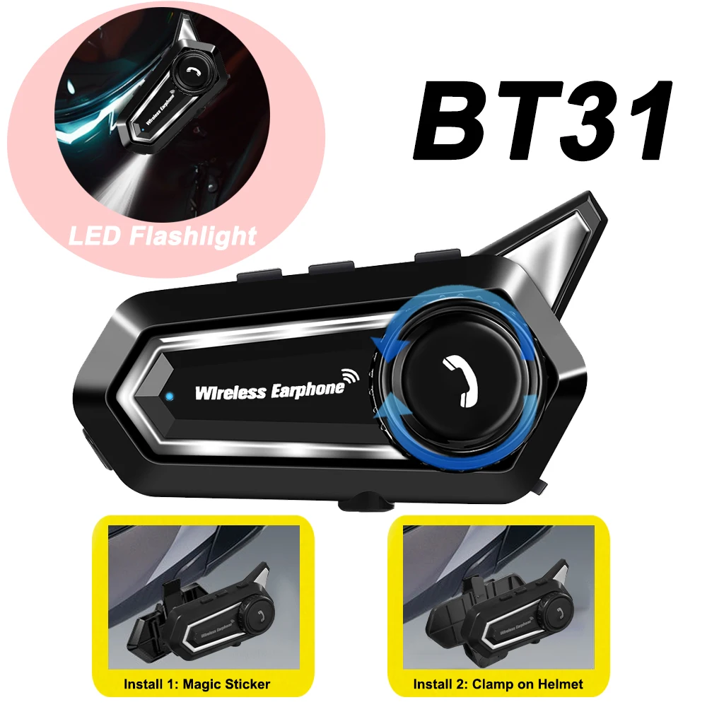 New BT31 Big Round Shape Control Butoon Motorcycle Headset Bluetooth 5.3 Helmet Earphones Headphones Wireless Motor Handsfree