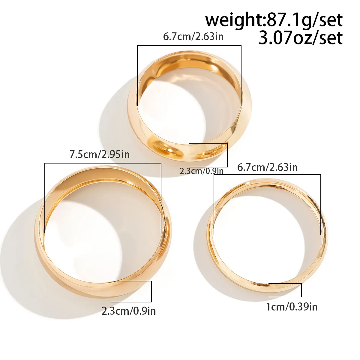 3Pcs/set Punk Geometric Chunky Hollow Rings Bracelet for Women Smooth Multilayer Big Bangles Jewelry Ladies Wedding Party Gifts