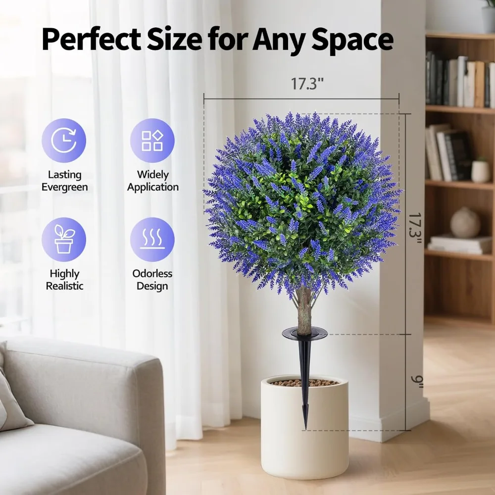 أشجار توبياري من خشب البقس اللافندر الاصطناعي - زوج من 26 شجيرات صناعية دائمة الخضرة مقاومة للأشعة فوق البنفسجية مع مسامير أرضية للديكور الخارجي