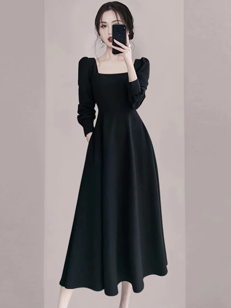 2024 Women's Clothing Royal sister style retro dress black dress Spring Summer New No.69