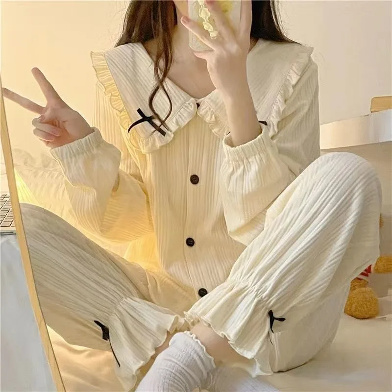 2024 New Fashion Women\'casual Loose Pajamas Set Ladies Spring Autumn Sleepwear Suit Girls Princess Style Sweet Loungewear Nighty