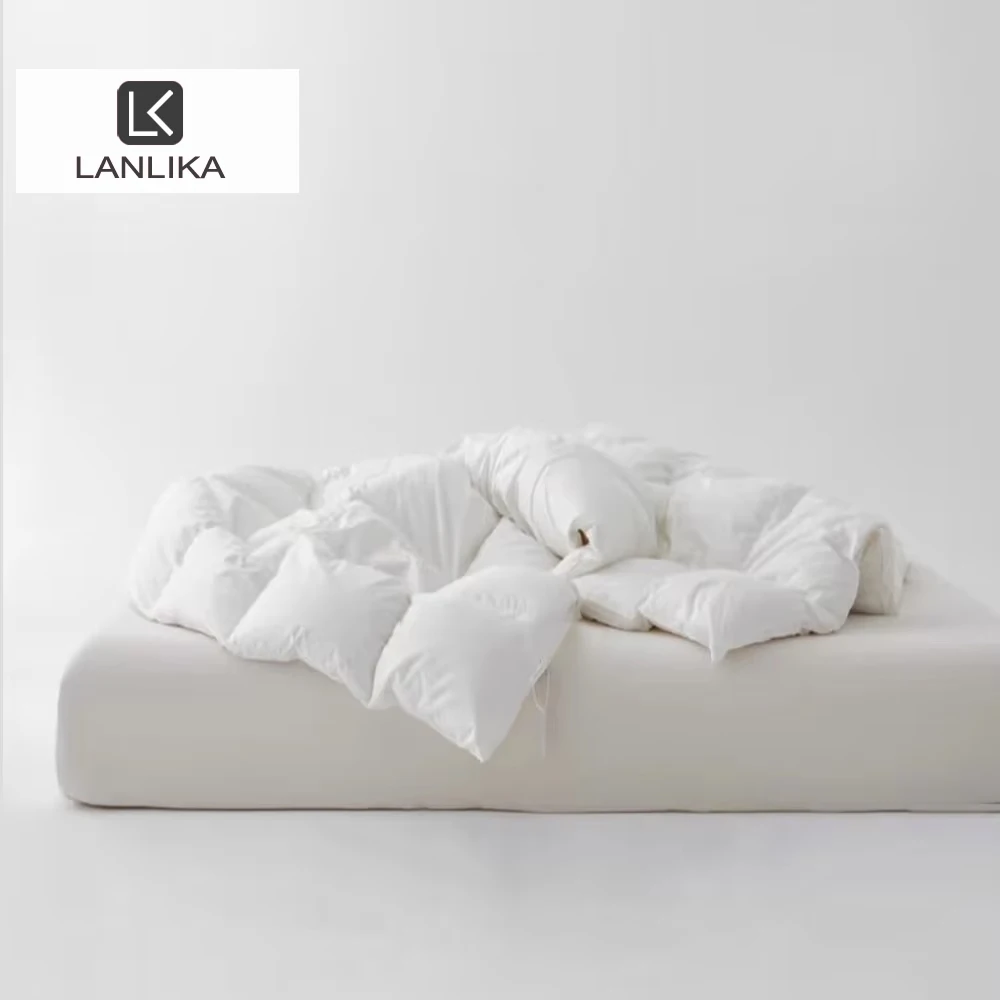 Lanlika Winter Premium 100% Goose Down White Quilt Comforter Warmth Duvet Queen King Blankets 100% Cotton Shell For Sleep Gift