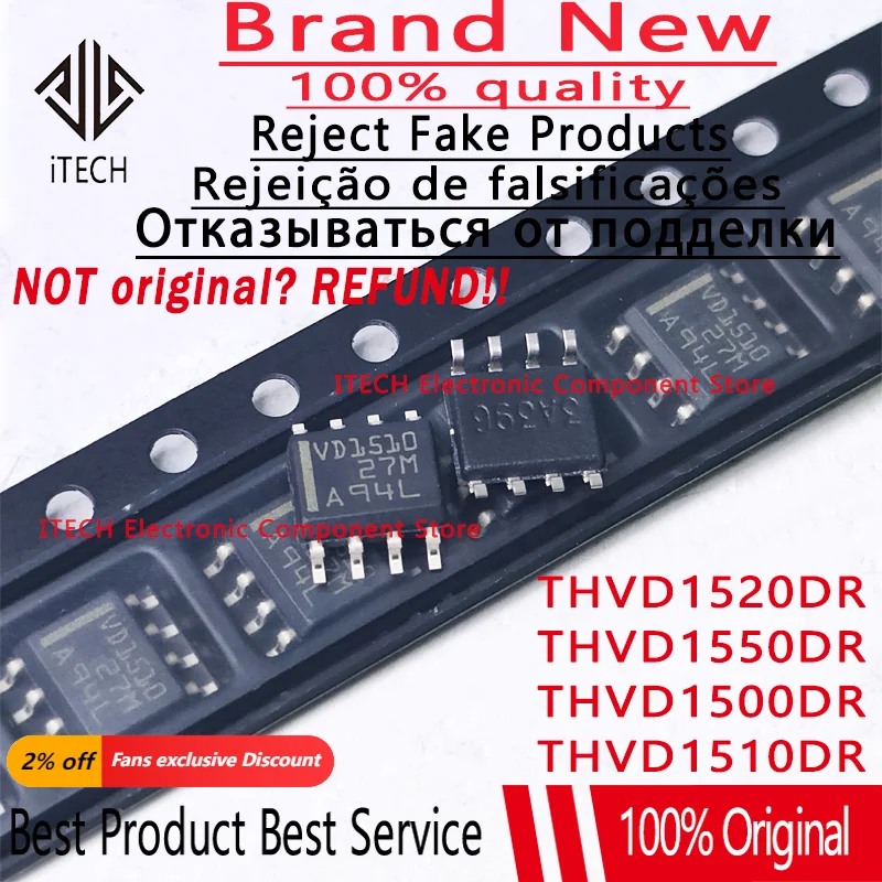 Chip de transceptor original RS-485, THVD1500DR, VD1500, THVD1510DR, VD1510, THVD1520DR, VD1520, THVD1550DR, VD1550, novo, lote 10pcs