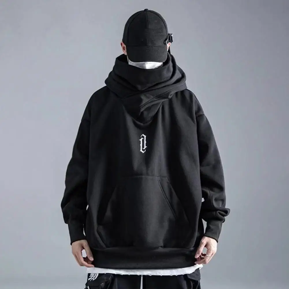 

Loose Fit Sweatshirt Men's Autumn Streetwear Hoodie with Big Front Pocket Stand Collar Loose Fit Long Sleeve Pullover for Winter