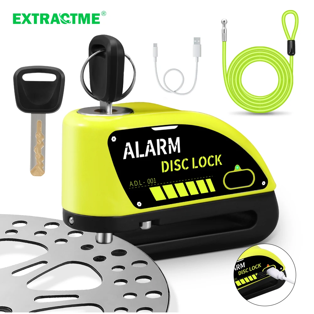 Extractme Motorcycle Alarm Disc Brake Lock 120dB Bicycle Wheel Disk Padlock Security Anti-Theft Lock Scooter Alarma Motocicleta