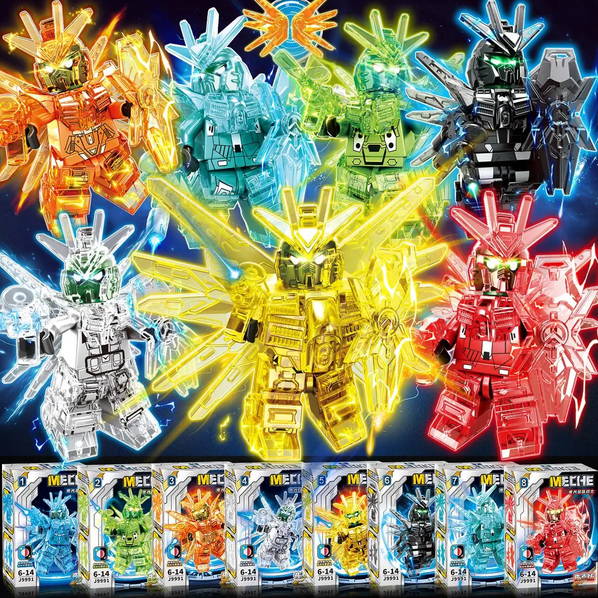 Glow in The Dark Mecha Robot Building Blocks, Figure Model Kit with Luminescent Arms & Weapons, STEM Construction Toys for Boys