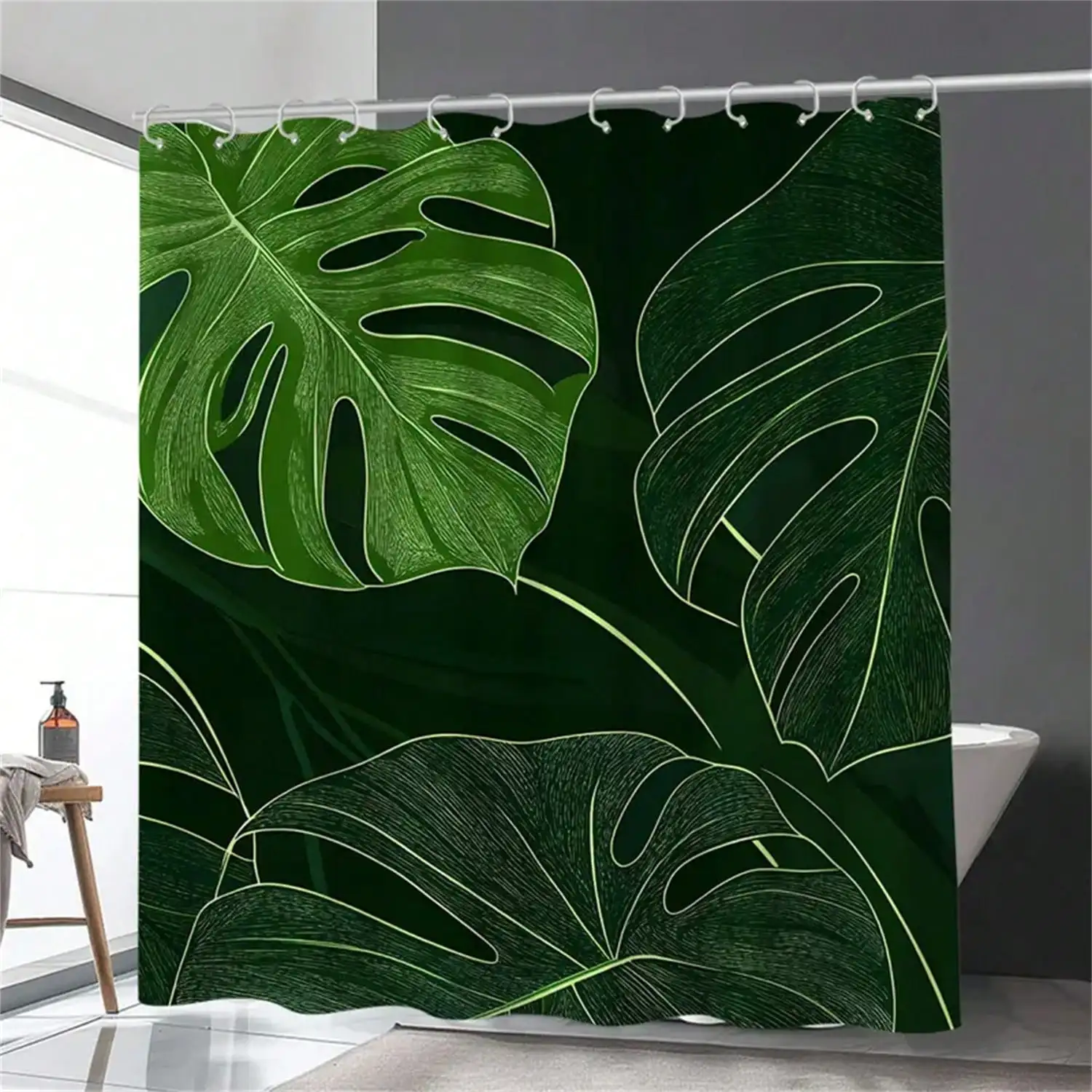 

Leaf Print Polyester Shower Curtain, Water-Resistant Woven Bathroom Curtains With Hooks, Arts Theme, Wipe Clean Boy Valentine