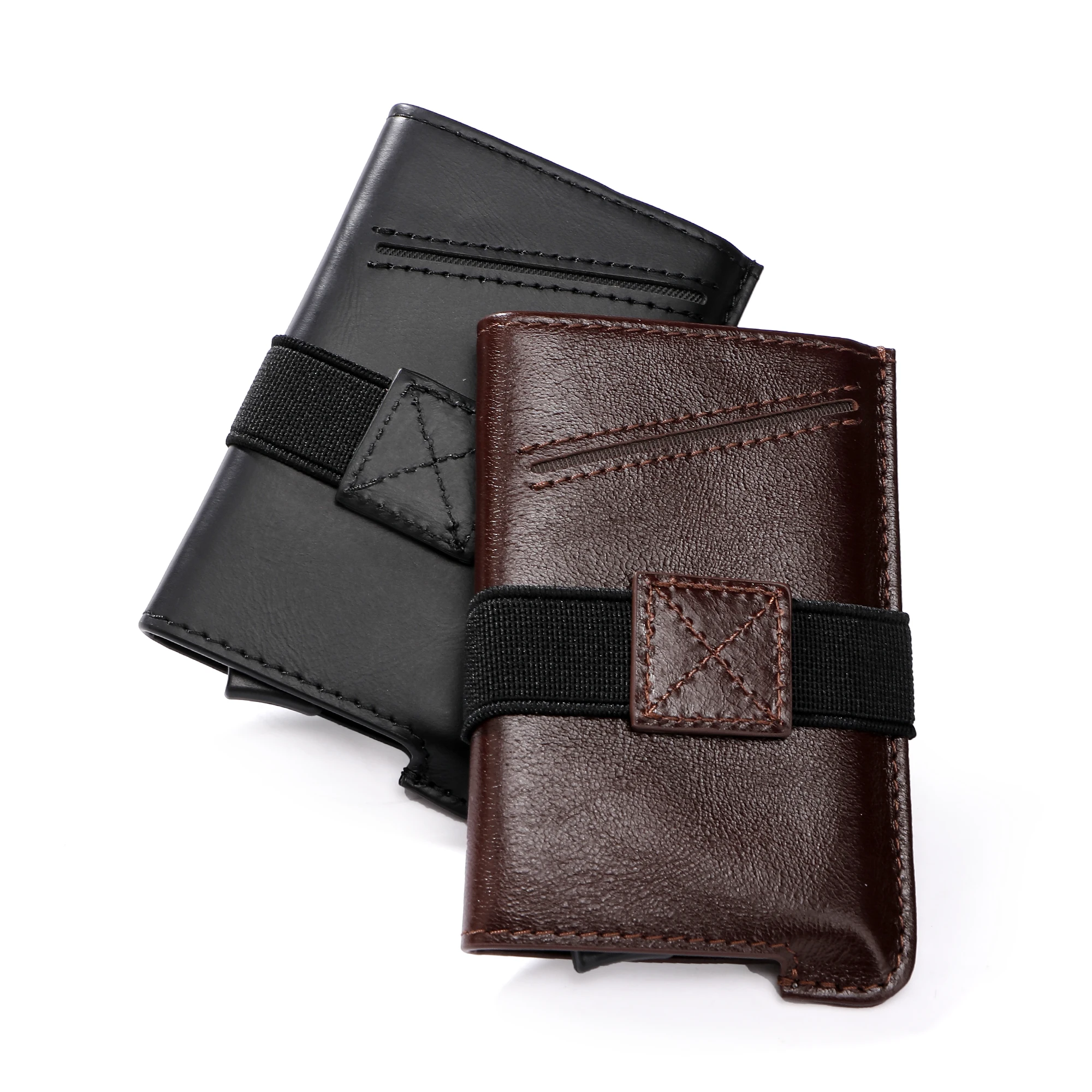 Classic Design Pop-Up Card Holder For Men Luxury Genuine leather Case Short smart wallet RFID Protection