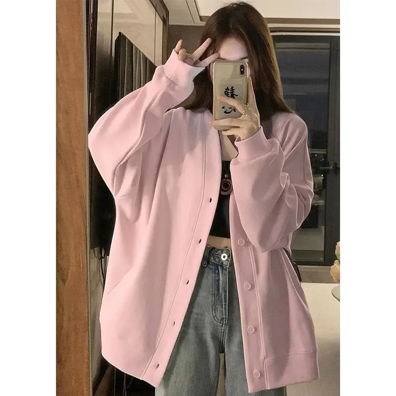 

Fashion V-Neck Button Pockets Solid Color Casual Coats Female Clothing 2024 Autumn New Loose All-match Tops Korean Jackets