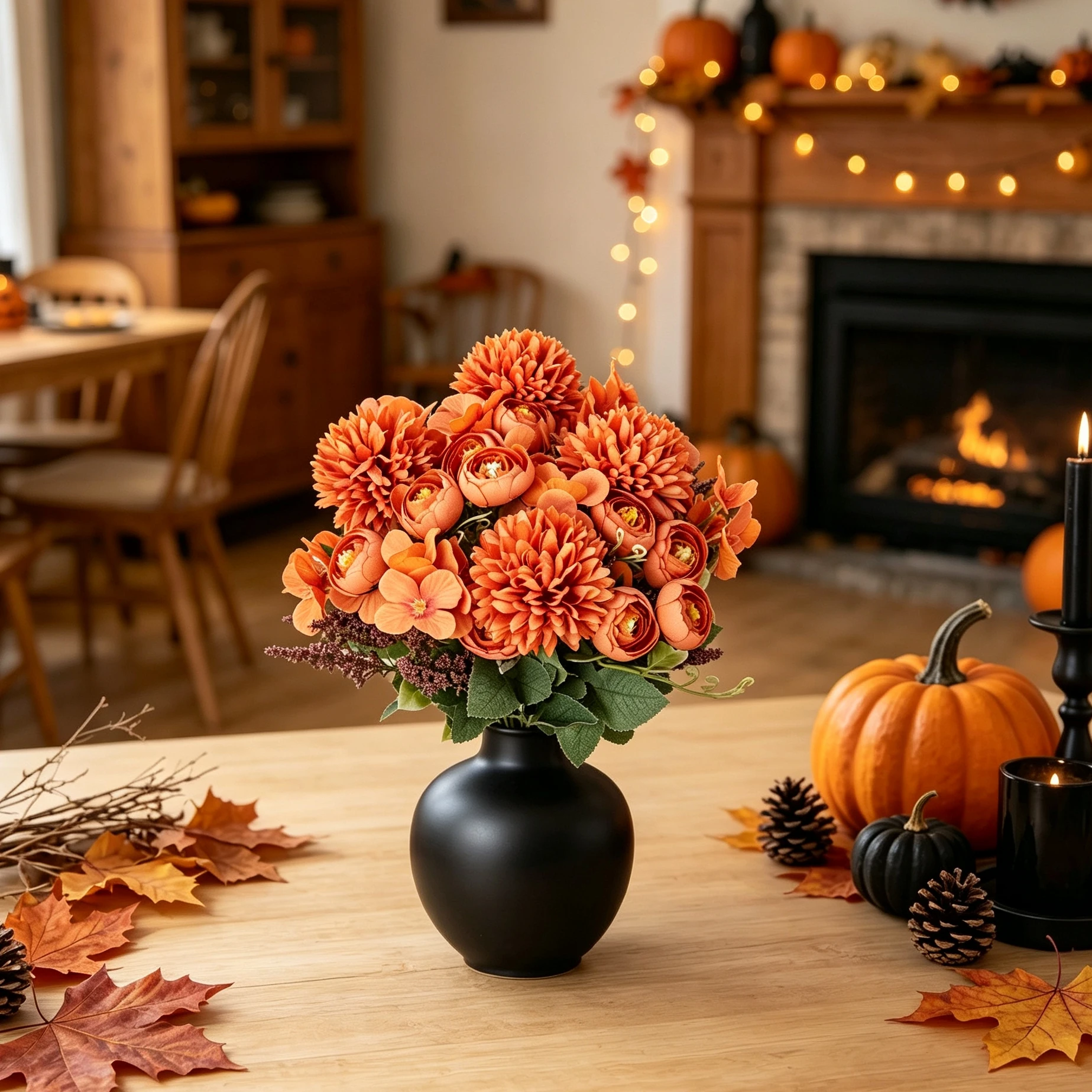 3 Stück Seiden-Kunstblumen Hortensie Rose für Außenbereich, Zuhause, Tisch, Vase, Hochzeit, Brautstrauß, Halloween, Herbstdekoration, DIY-Geschenke – Detail 4