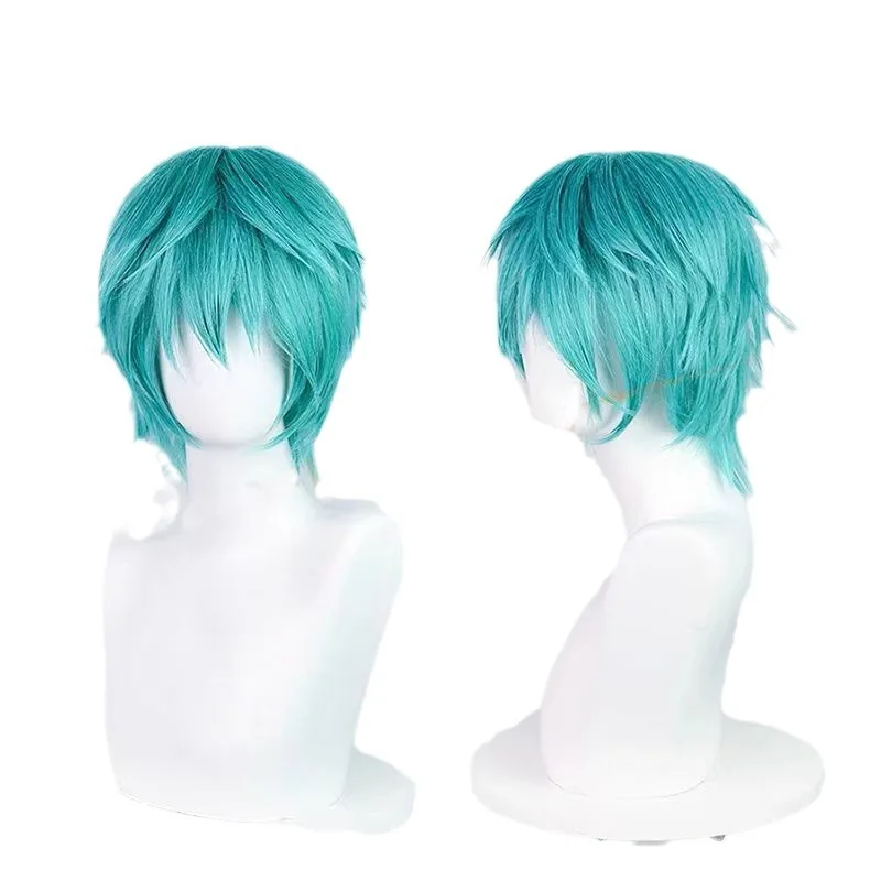 ミクオコスプレウィッグアニメミクハンサムでファッショナブルなブルーショートヘアアクセサリー高温ワイヤーヘア男性用