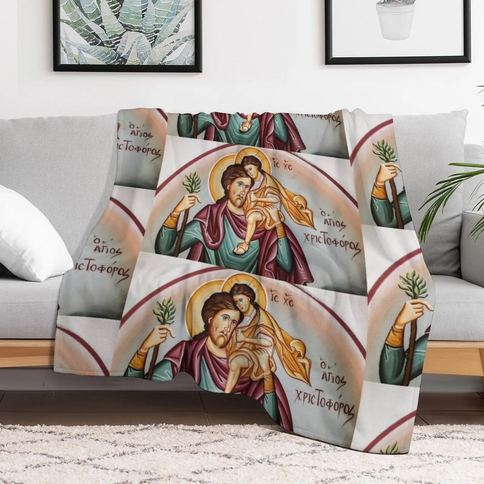 Saint Christopher Throw Blanket Multi Use Warm Blanket for Living Room Bedroom