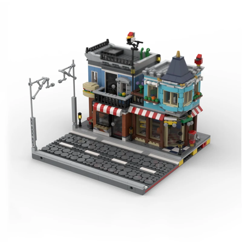 도시 스트리트 뷰 모델 MOC 빌딩 벽돌 장난감 가게 및 델리 모듈형 기술 선물 휴일 조립 어린이 장난감 정장