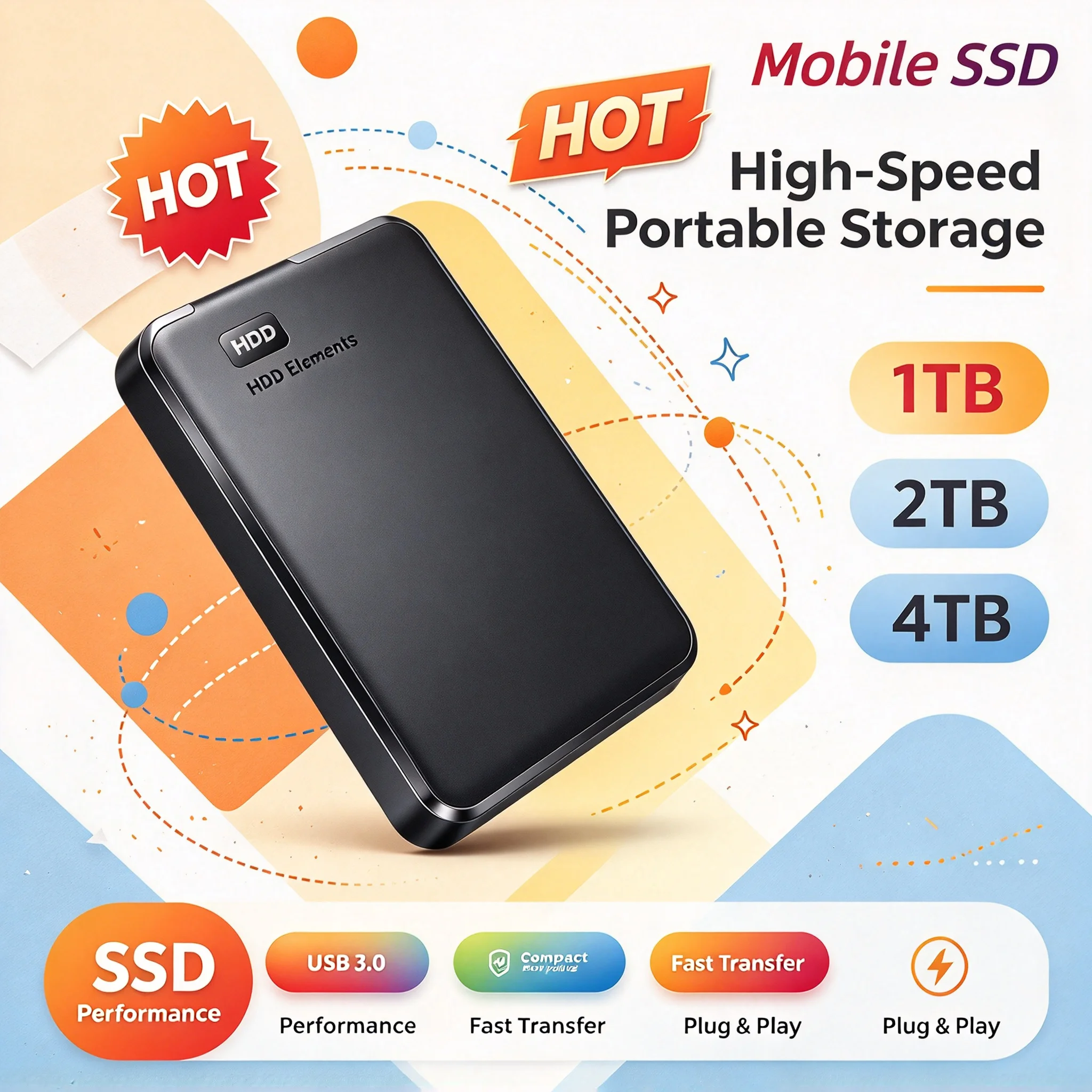 Original Portable External SSD Elements USB 3.0 1TB 2TB 4TB External Solid State Hard Drive Mobile Hard Disk for Laptop Mac  PC