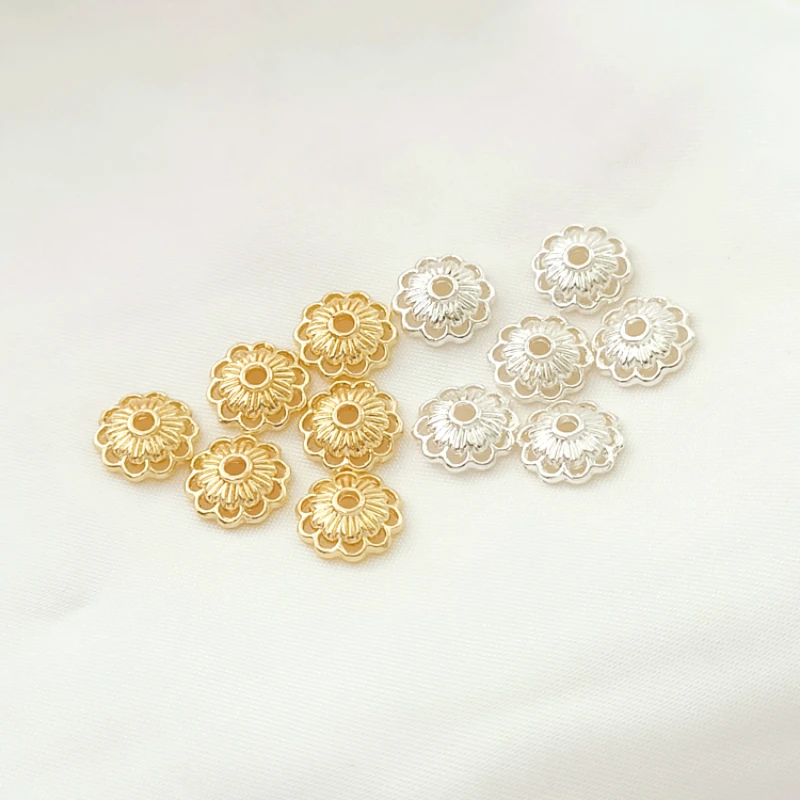 50 Pieces New 14K Copper Clad Gold Clad Silver Exquisite Hollow Flower Set 8mm Lace Cap Spacer Handmade DIY Jewelry Accessories