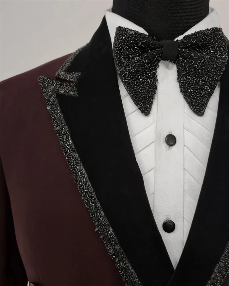 Setelan Pria Formal Bling untuk pernikahan Tuxedo pengantin bermanik 1 potong jaket Blazer dibuat sesuai pesanan gaun Prom Double Breasted mantel Pria