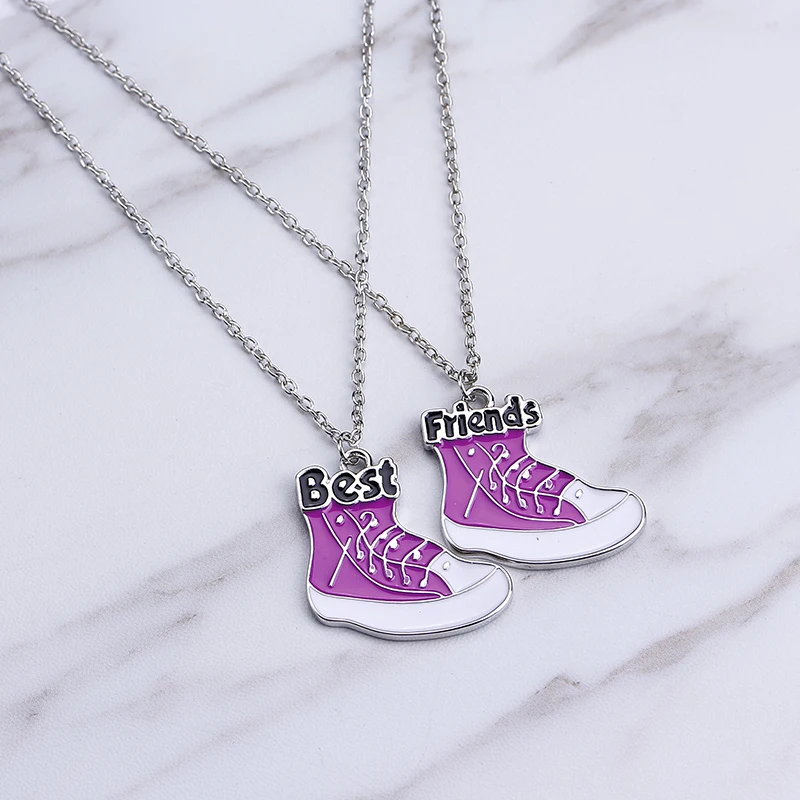 Purple Enamel High Top Canvas Duck Shoes Pendant Necklace With Letter Best Friends For Soul Mate Sister Friendship BFF Gift