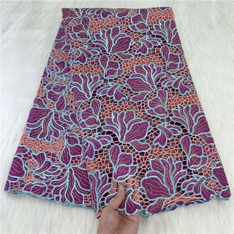 

5 ярдов, разноцветная мягкая водорастворимая французская гипюровая кружевная африканская тюль, сетка для шнура, вышитая ткань для свадебной вечеринки 27L572503