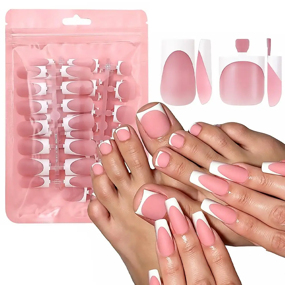 60PCS/box High Quality Nail Art Tips Toe Press On Nails White Black Pink Blue French Tips False Nails Tip Fake Nails Short