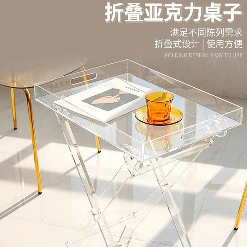 furniture, portable, handheld, transparent acrylic coffee table, movable and foldable acrylic table