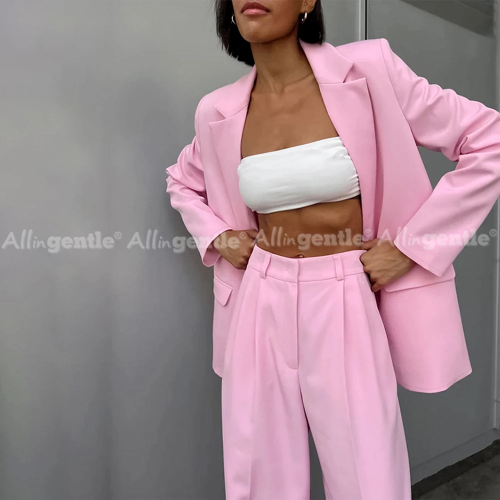 Pink Suit for Women 2 Piece Set Regular Fit Single Button Dress Pants Fastfashion Suiting for Banquet Party Work Daily