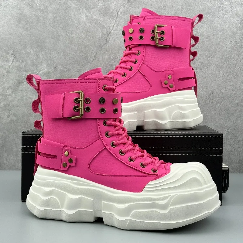 

Trend Design Man Ankle Platform Boots Thick-soled Height-increasing Fashion Zip Leather Boots High-top Men's Casual Shoes