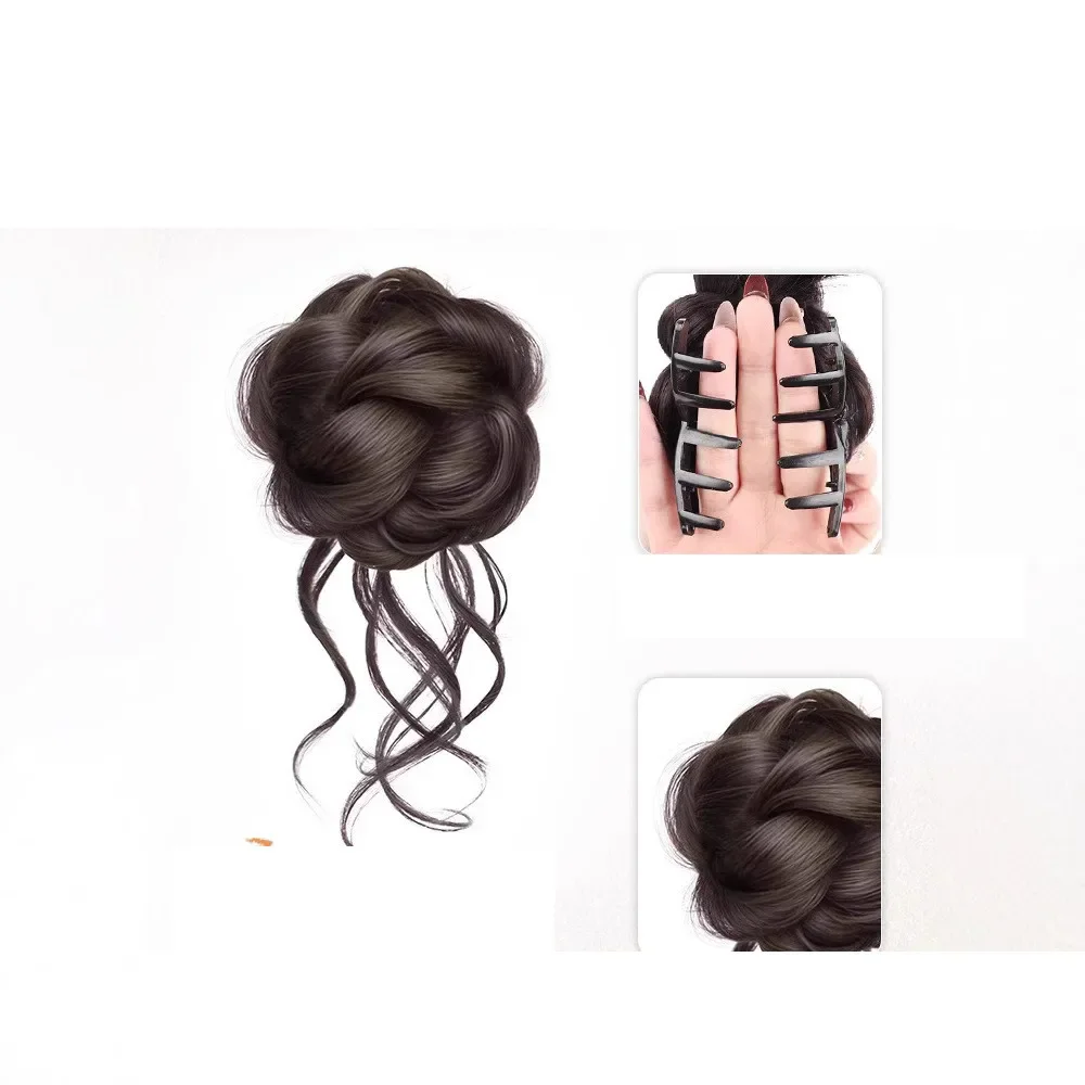 Perruque synthétique tête de boule de barbe de Dragon 20cm, Clip pour femmes, tempérament doux, bourgeon de fleur, pièce de perruque