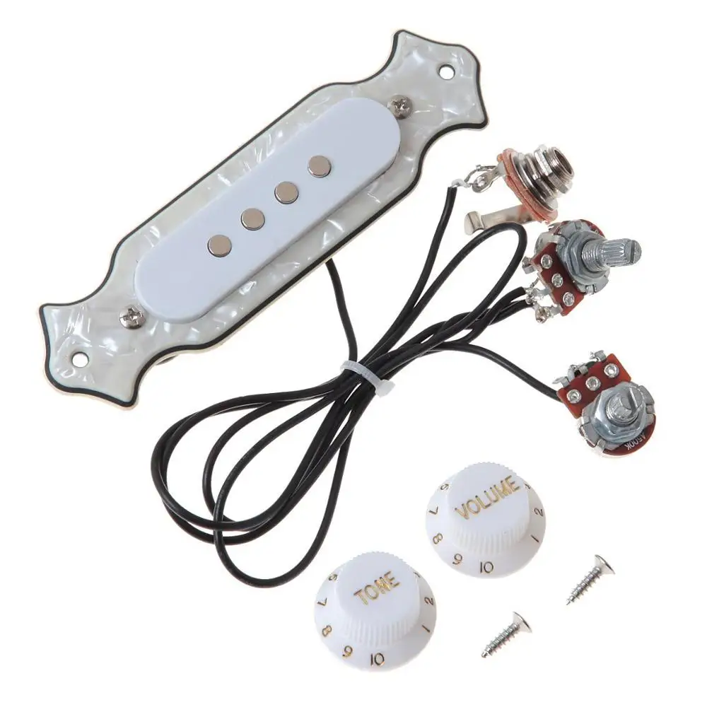 1Set 4 String Single Coil Pickup Cigar Box Pre-wired Guitar Soundhole Pickup Harness with Volume Tone Knobs Pots