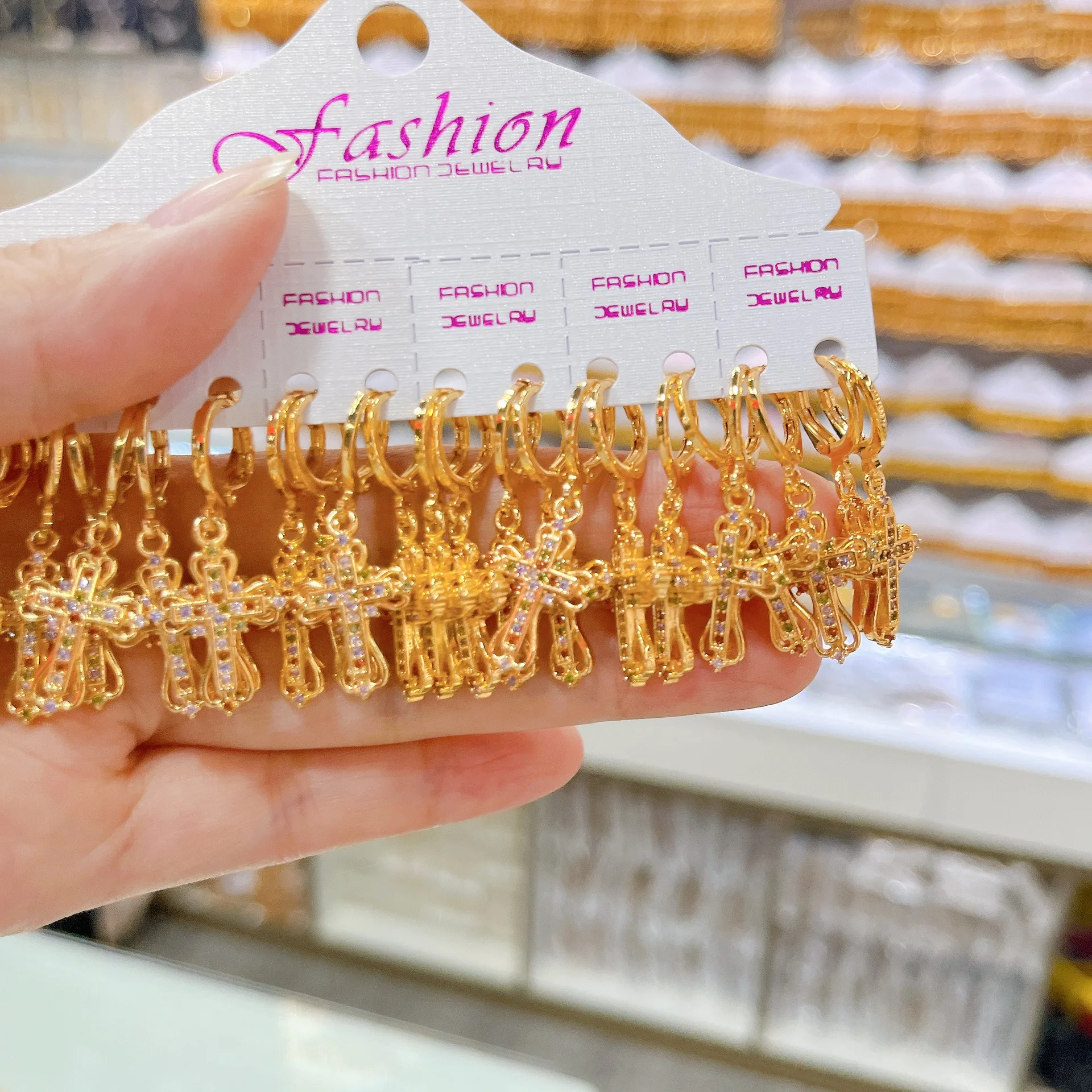 12Pairs Cross earring pendant with micro-set zirconia Drop Earrings Fashion Jewelry Accessories for Wedding Gift